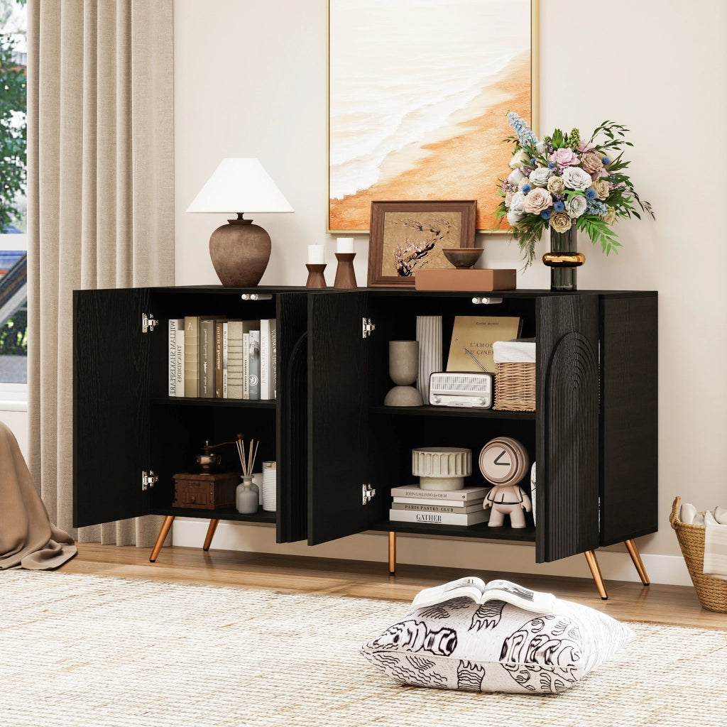 Credenza con ripiani regolabili; per ingresso; in truciolare; 150×38×83 cm; nera