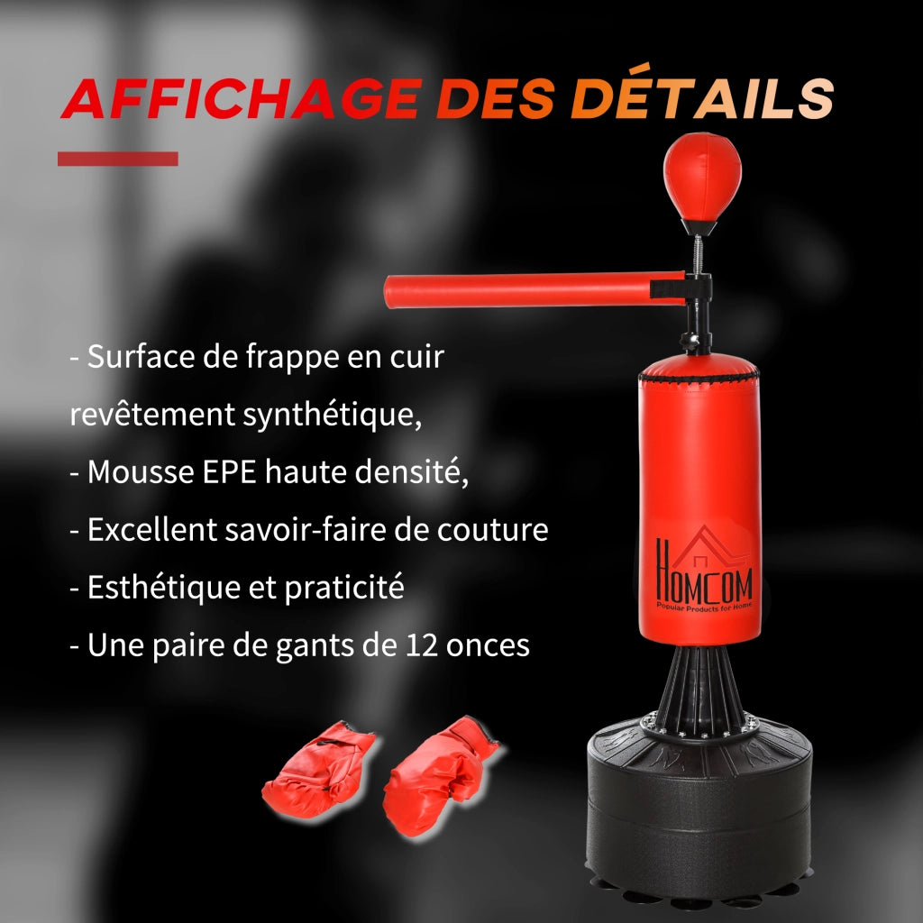 Sacco da boxe con piedistallo 3 in 1 ¨C zephmum ¨C 88x48x155-205 cm nero rosso