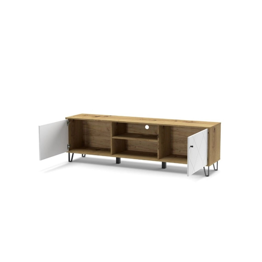 Mobile porta Tv 2 ante e vano a giorno Bollo2 183,4x40x55,5H colore rovere bianco