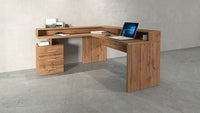 Scrivania Angolare 3 Cassetti e Ripiani a Giorno 180/160x60x90 cm New Selina Rovere Wotan