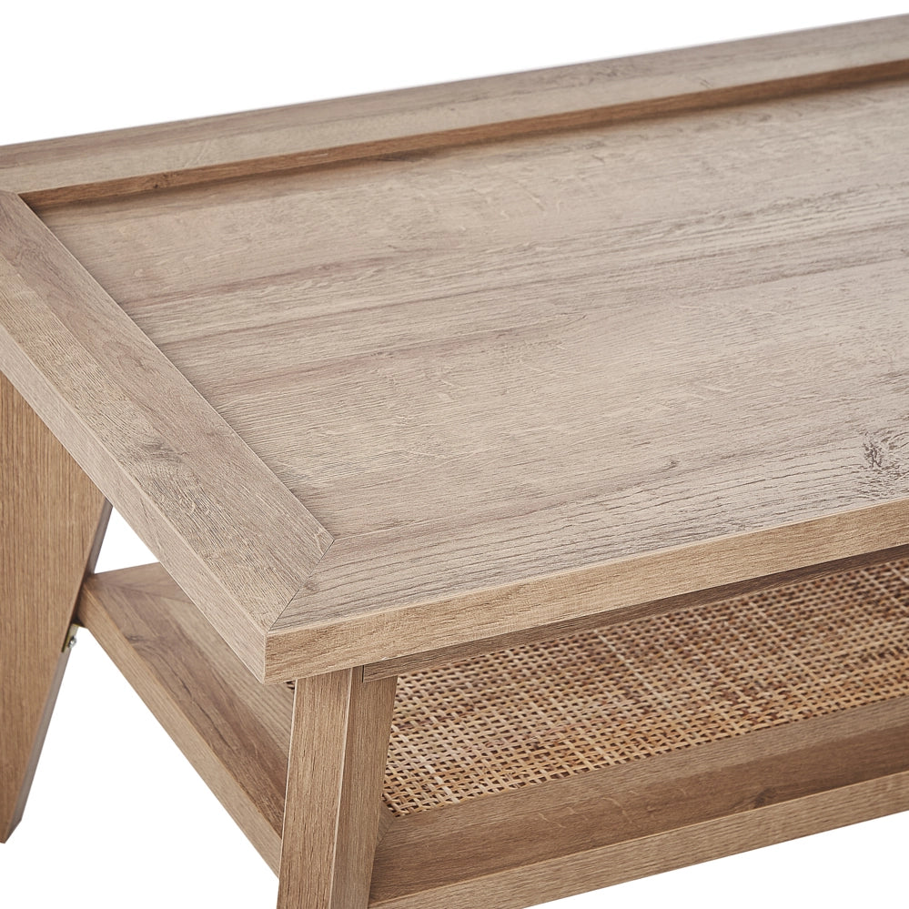 Tavolino rustico con mensola in legno chiaro 40 x 50 x 100 cm stile rustico per soggiorno