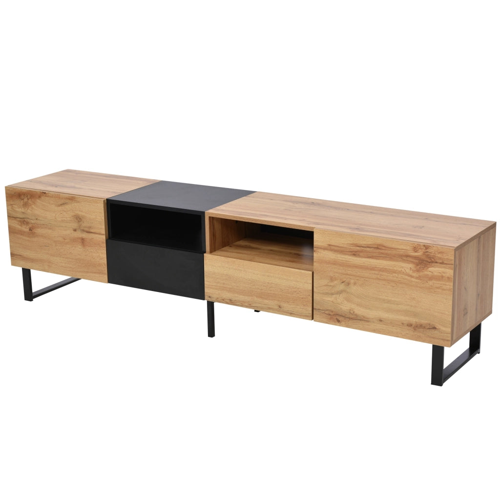Mobile porta TV 190x38x48 cm; ampio spazio con 2 ante e 2 cassetti; MDF; nero e colore naturale