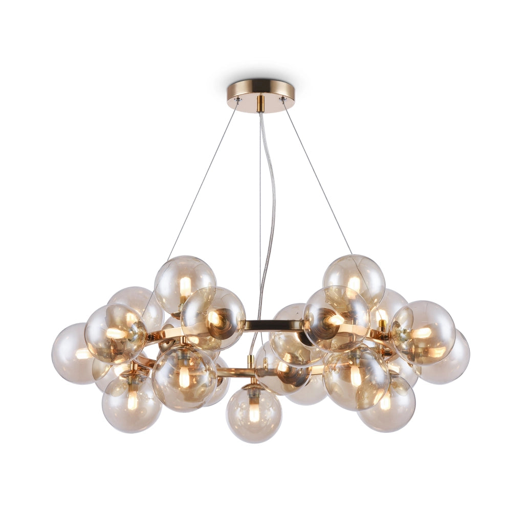 Maytoni Lampadario contemporaneo Dallas 25 luci G9 oro metallo diffusori vetro ambra
