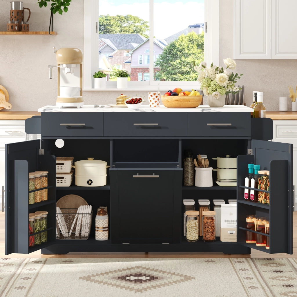 Carrello da cucina con 3 cassetti; 2 vani con anta; porta asciugamani e mobile rifiuti; per cucina