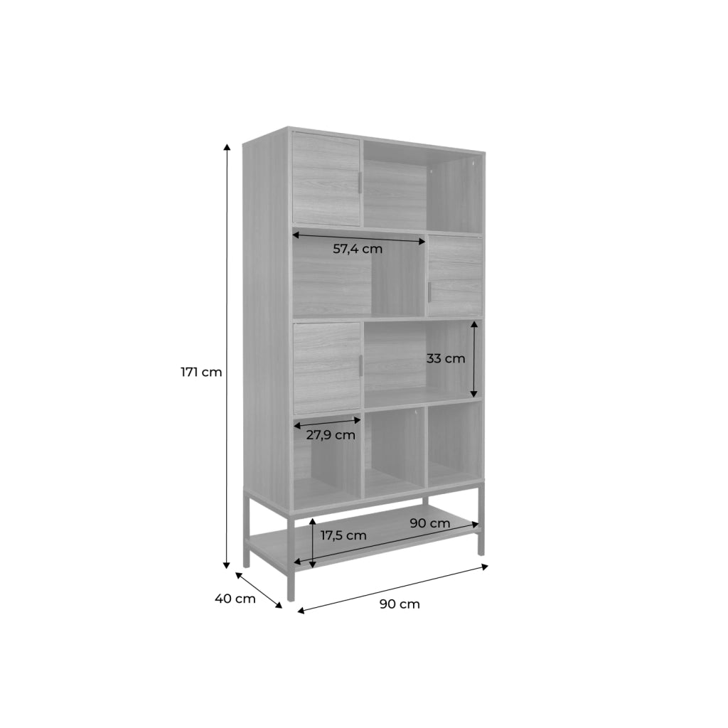 Libreria effetto legno tinto noce, 9 scomparti, noce