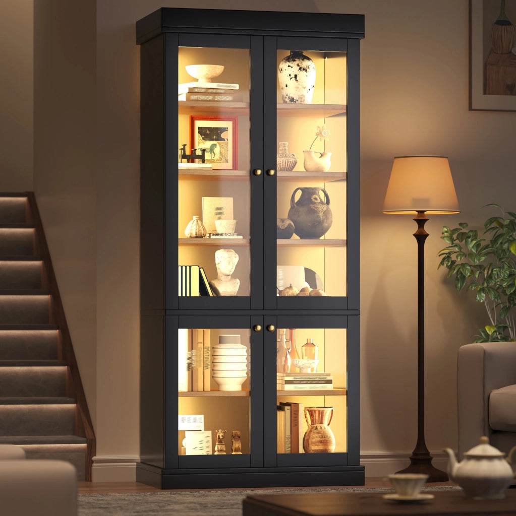 Mobile alto 80x40x180 cm con illuminazione LED multicolore e sistema antiribaltamento in MDF e metallo nero
