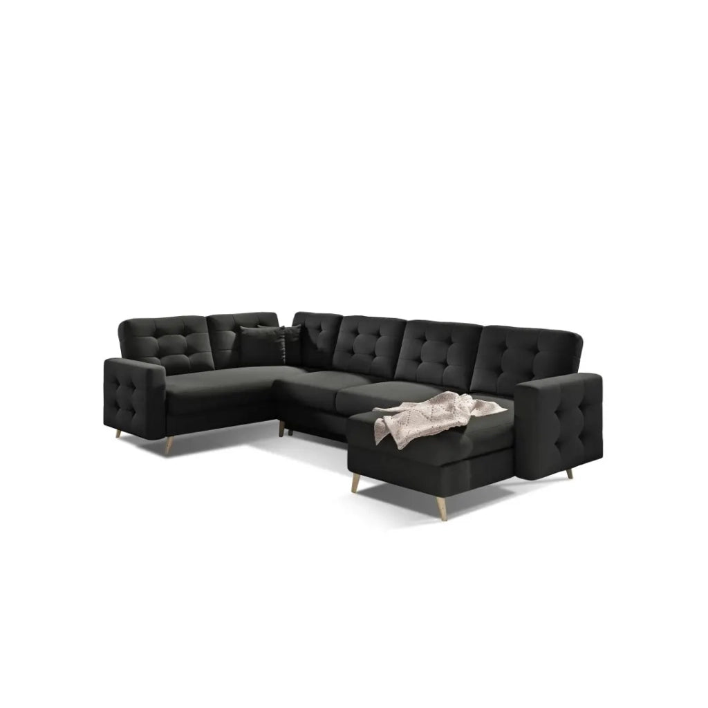 Divano ad angolo panoramico convertibile HASGARD U 326 cm nero con contenitore