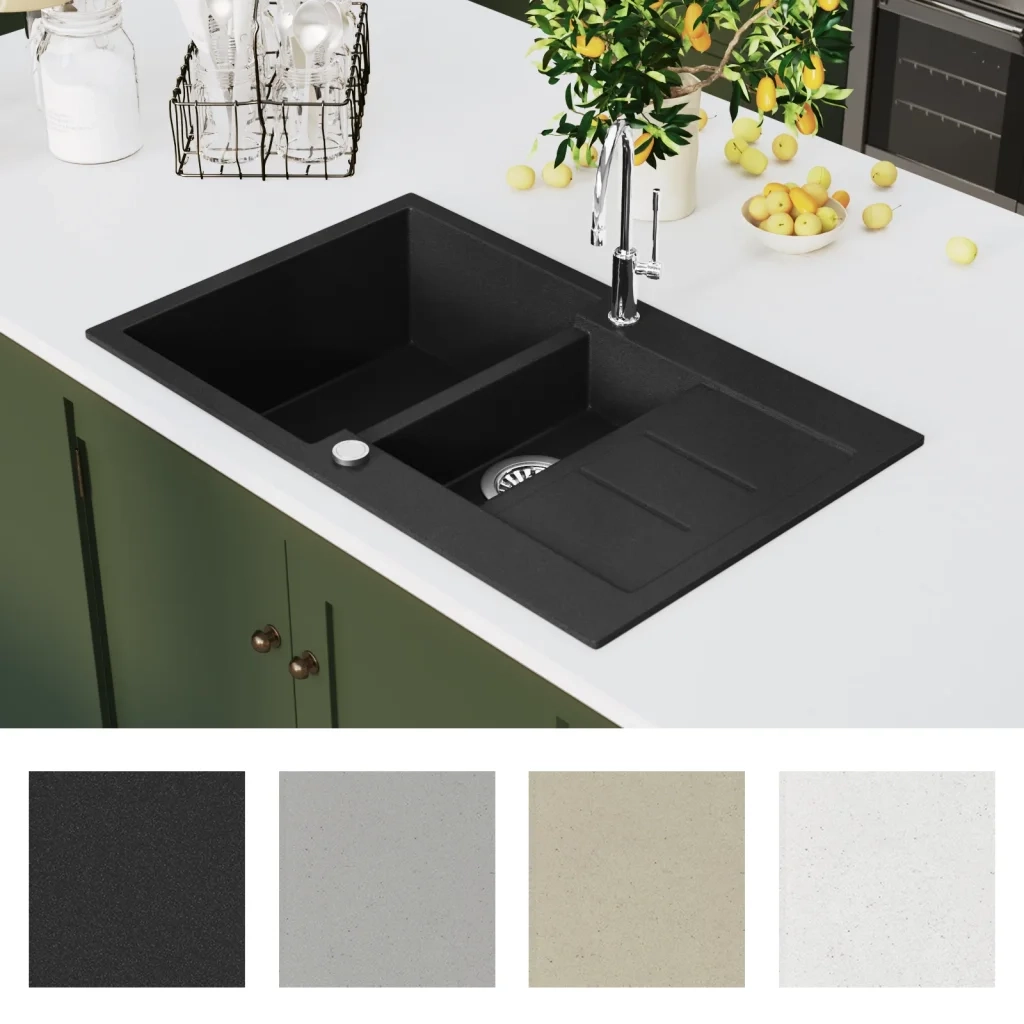 Lavello da Cucina in Granito Vasca Doppia Nero CFW7773563