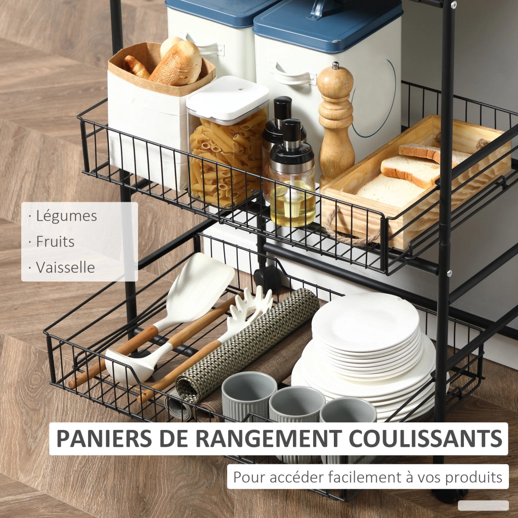 Carrello da cucina 3 livelli ¨C zephmum ¨C 60x38x85,5 cm, noce