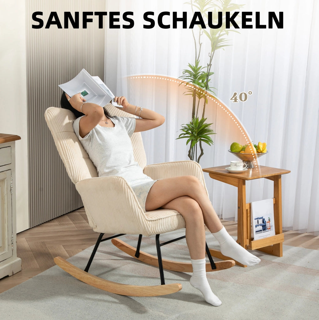 Poltrona a dondolo 98x71x101 cm beige in tessuto， con braccioli