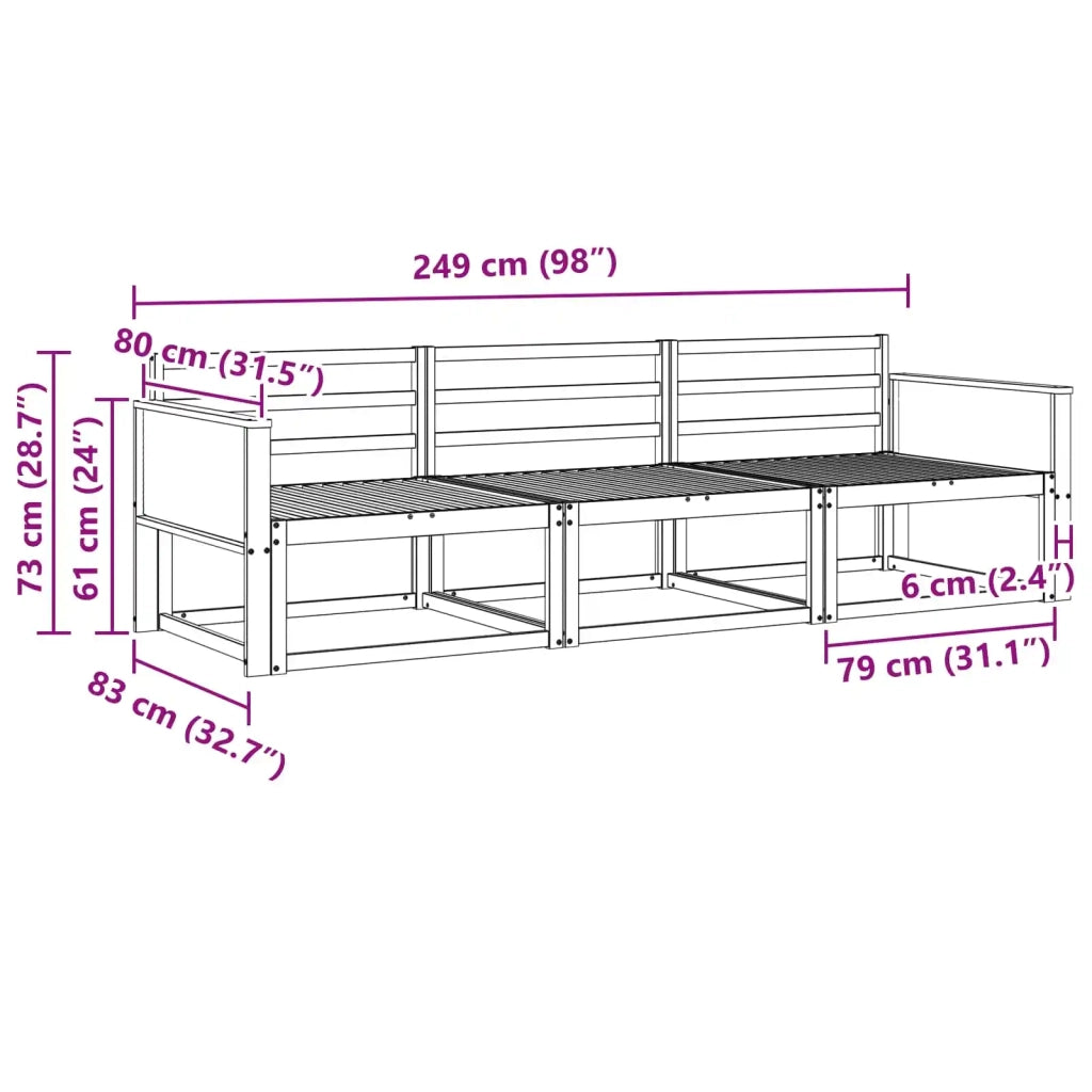 Set di divani da esterno 3 pz Naturale Legno di Acacia Massello 3382297