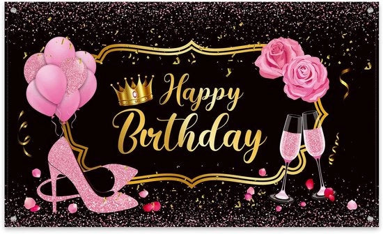 Decorazione per Festa di Compleanno Donna - 180x120cm - Palloncini d'Oro - Champagne Rosa - Adatto per Festa di Compleanno