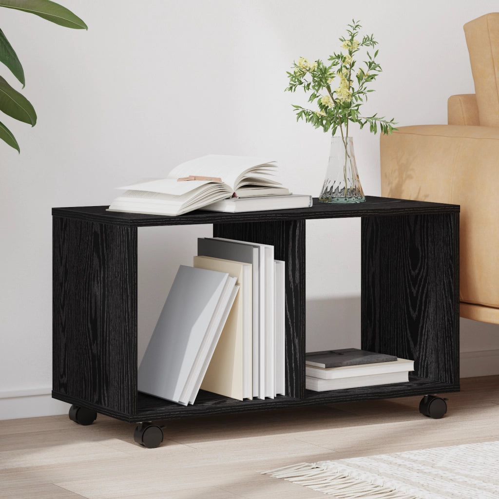 Tavolino con Ruote Rovere Nero 72x33x42,5 cm Legno Ingegnerizzato