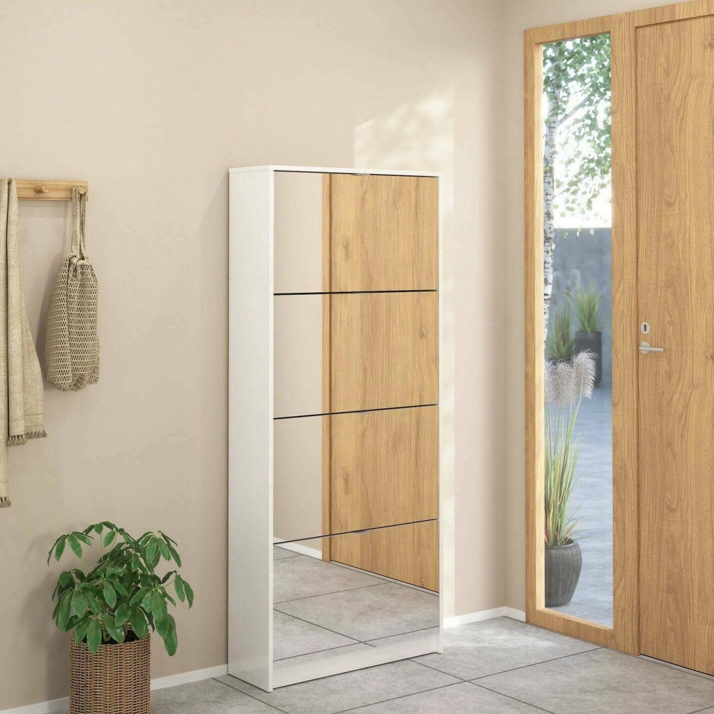 Scarpiera Aepytus, Mobile portascarpe, Armadio da ingresso multiuso, Mobiletto per calzature, 70x24 h162 cm, Bianco lucido