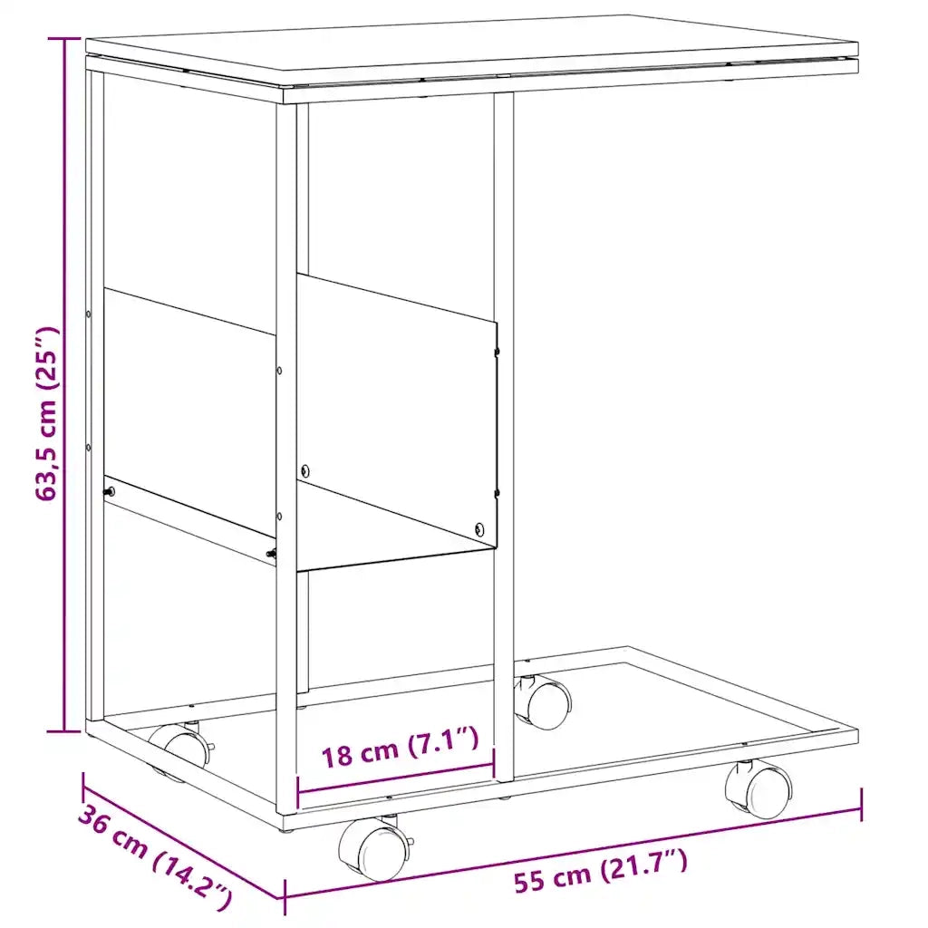 Tavolino con Ruote Nero 55x36x63,5 cm in Legno Multistrato 343108
