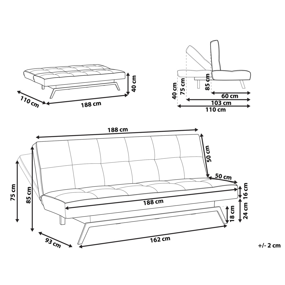 Divano Letto Rivestimento Tessuto Patchwork Multicolore 3 Posti Meccanismo Click Clack