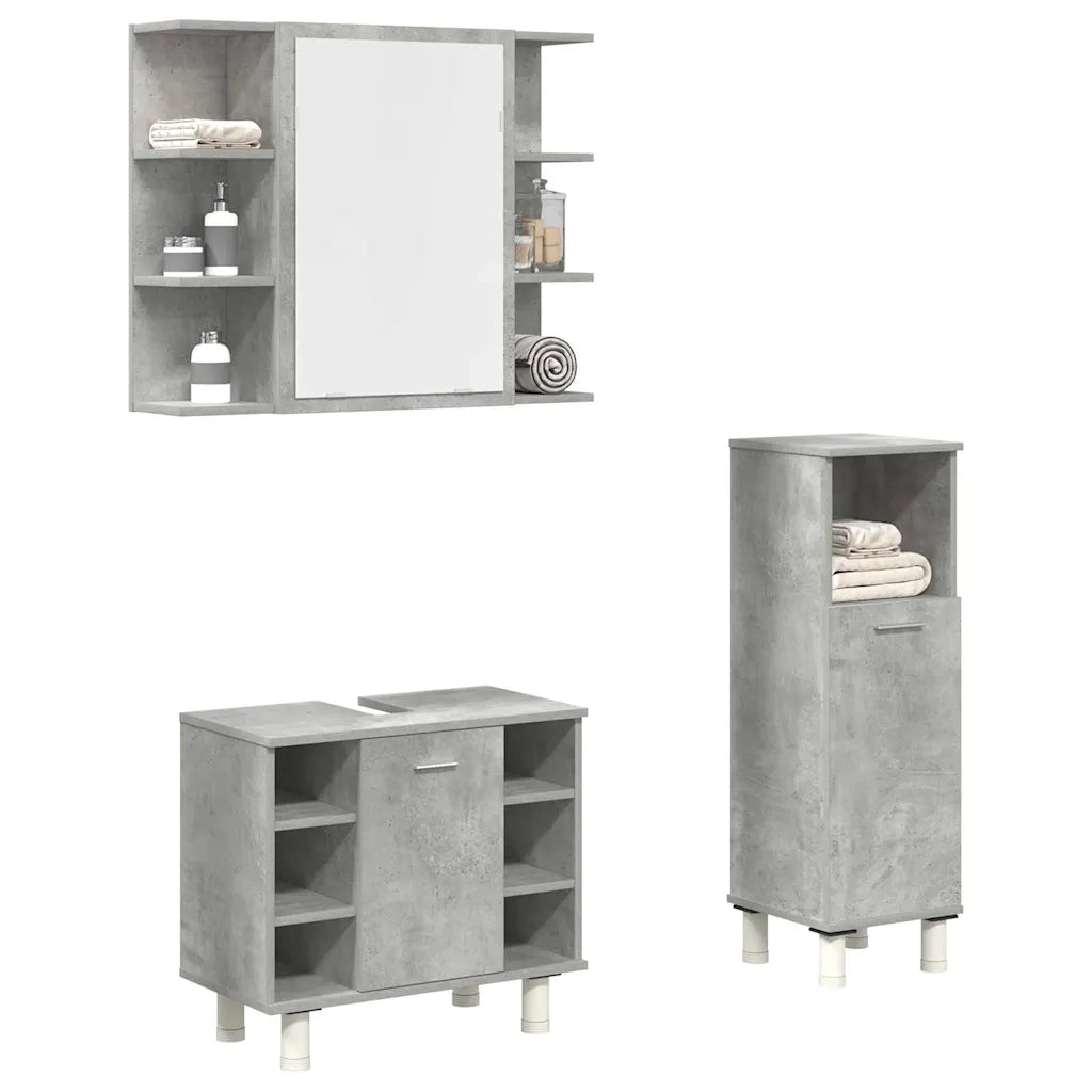 Set Mobili da Bagno | Armadio da bagno 3 pz Grigio Cemento in Legno Multistrato