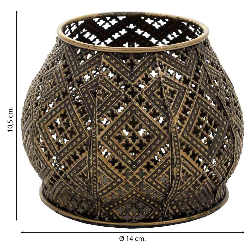 Portacandele in metallo dorato 14x14x10,5h