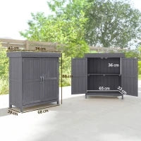 Armadio da Giardino a 2 Ripiani in Legno di Abete con Tetto Apribile, 74x43x88 cm, Grigio Scuro