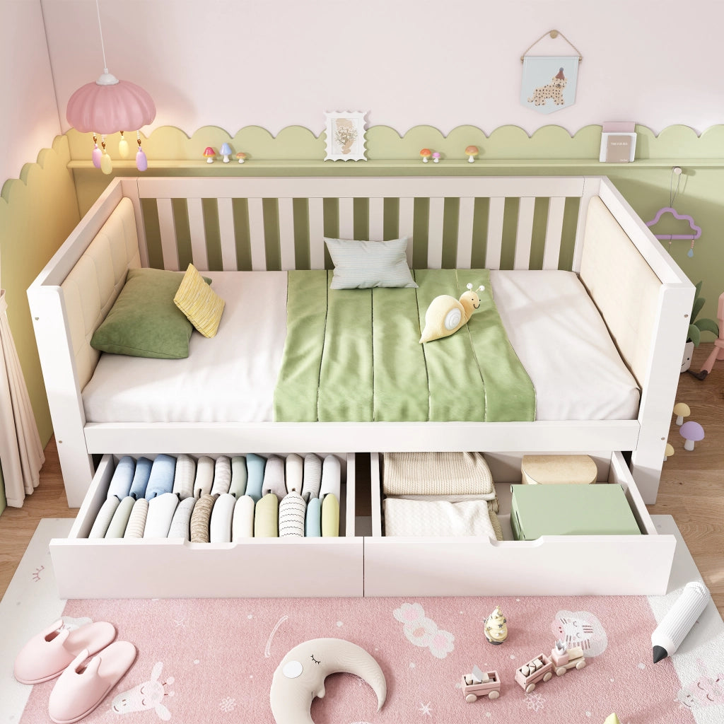 Divano letto con 2 cassetti 90x190 cm in legno bianco