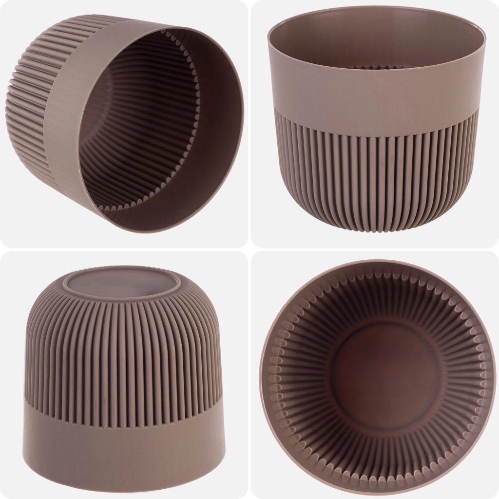 Vaso da fiori KADAX, coprivaso, 17 cm, plastica, rotondo, a coste, beige