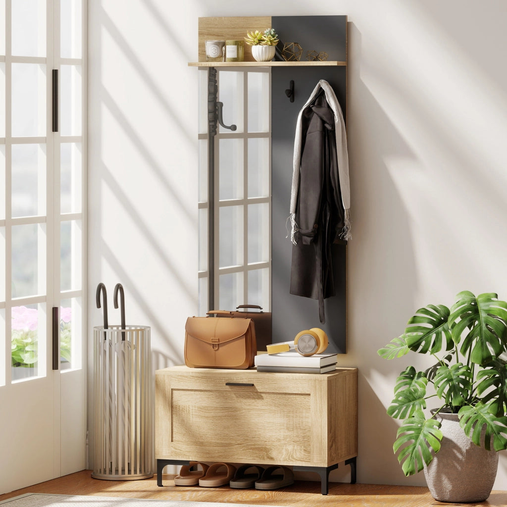 Set ingresso con scarpiera, specchio e ganci ¨C zephmum ¨C legno naturale e grigio