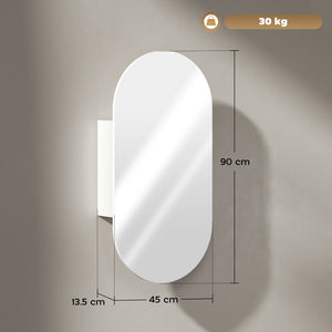 Specchio da Bagno Ovale 45x13,5x 90 cm con Armadietto in MDF Bianco