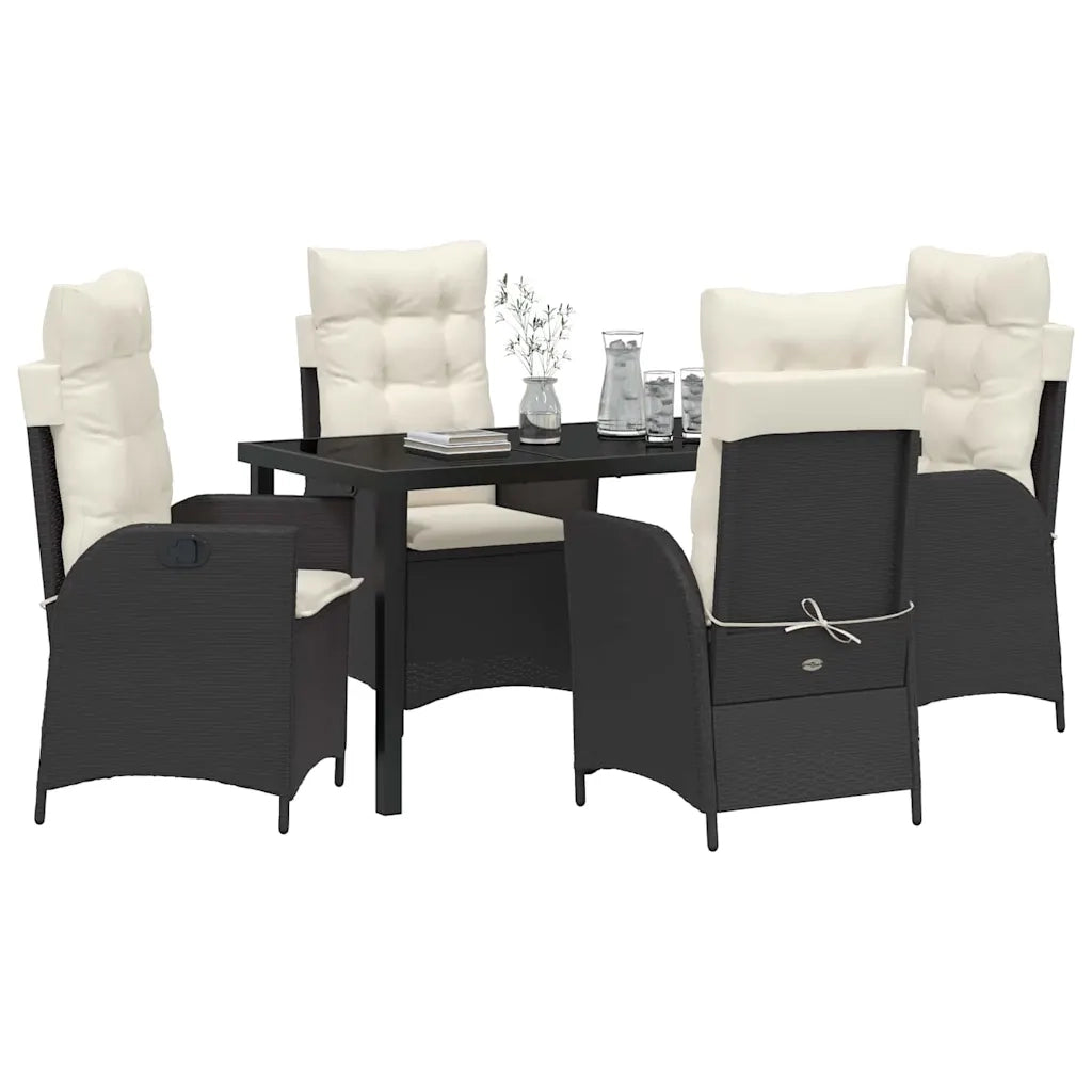Set da Pranzo per Giardino con cuscino 5 pcs Nero polyrattan 3380479