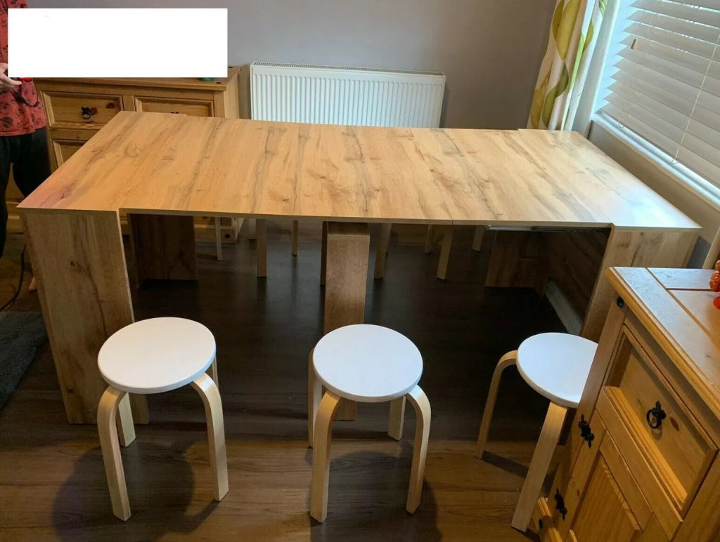 Consolle-tavolo in rovere nodato nobilitato con 4 allunghe da 45 cm misura l.90 p.50 h.75