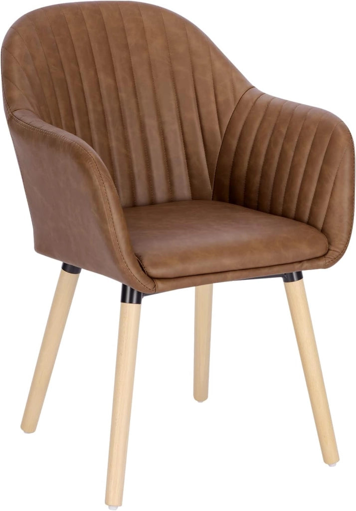 1Pz Sedia da Pranzo Poltroncina per Sala D'attesa Cucina Poltrona con Schienale Braccioli in Similpelle Gambe di Legno, Marrone, BH336br-1