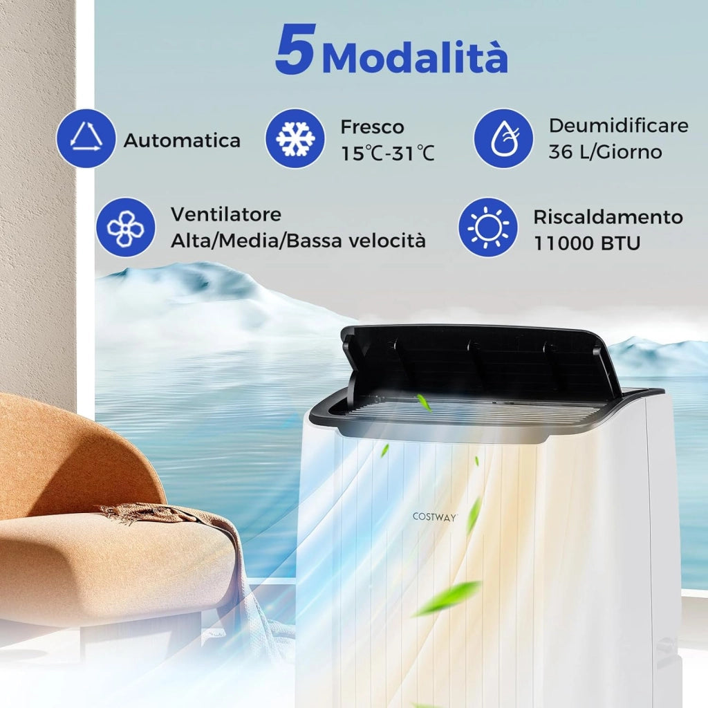 Condizionatore Portatile Caldo e Freddo, 14000BTU/4kW, 6 in 1 Con Raffreddamento, Riscaldamento, Ventola, Deumidificazione, Modalità Notturna e WiFi, 24H Timer, R290 (14000BTU|65m²) [Classe di efficienza energetica A]