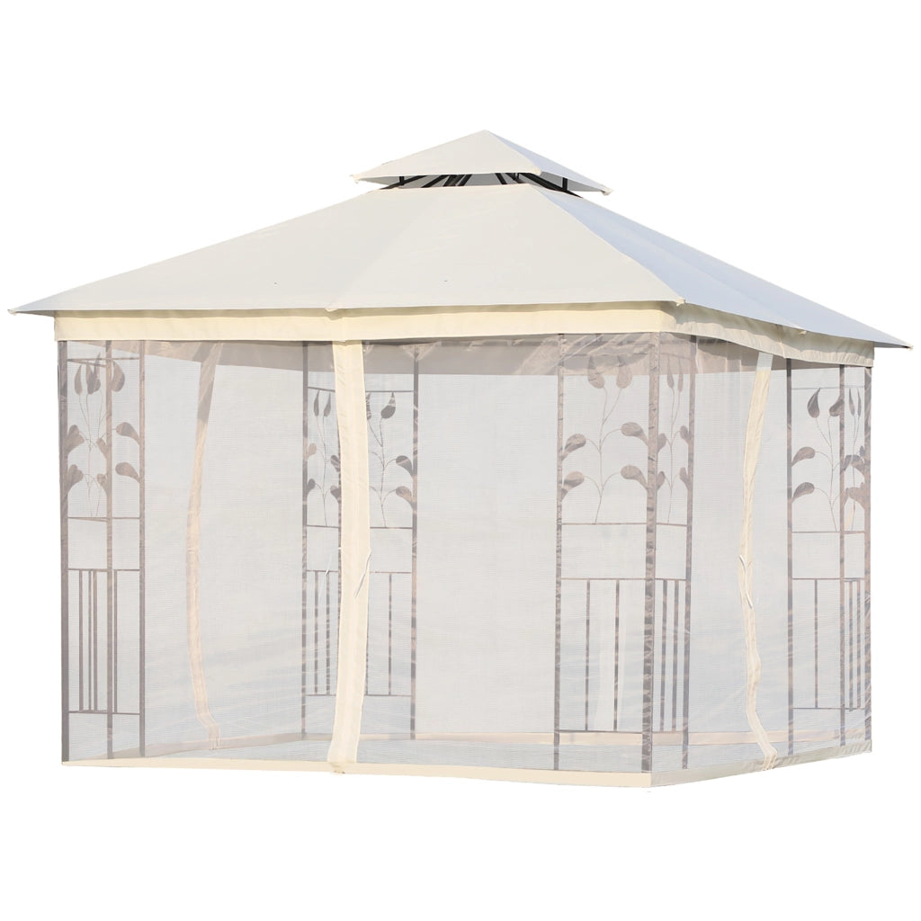 Gazebo da Giardino 3x3m con Zanzariera ¨C Zephmum ¨C Bianco, Acciaio
