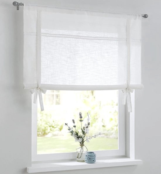 Velo gorden in stile di lino - adatto per cucina - 1 pezzo - bianco - cotone - 80 cm x 100 cm