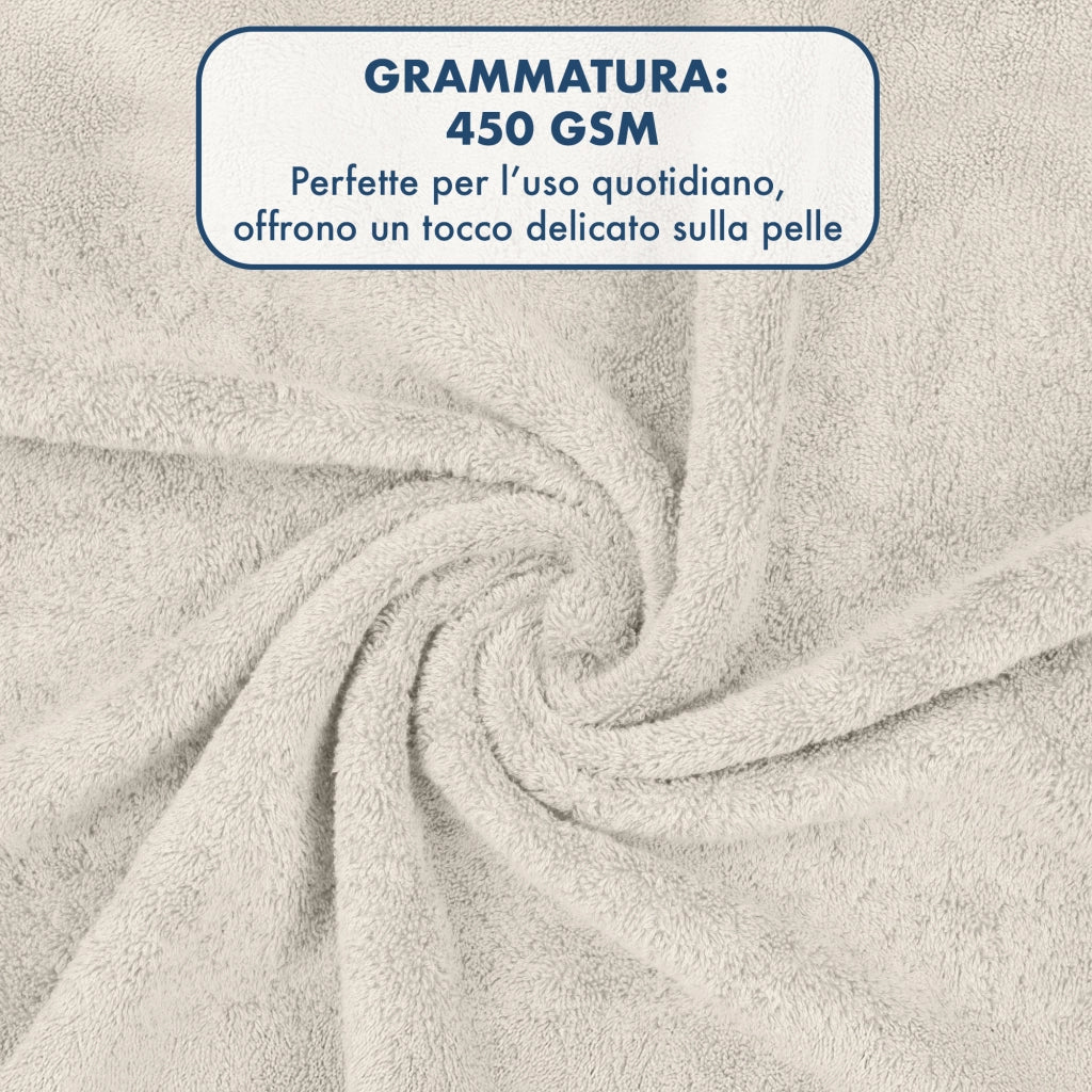 Asciugamani Bagno 100% Spugna Puro Cotone 450 Gr 6 Pezzi 3 Salvietta Viso 3 Asciugamano Ospite Mani Qualità Salviette Super Morbide Bicolore Beige