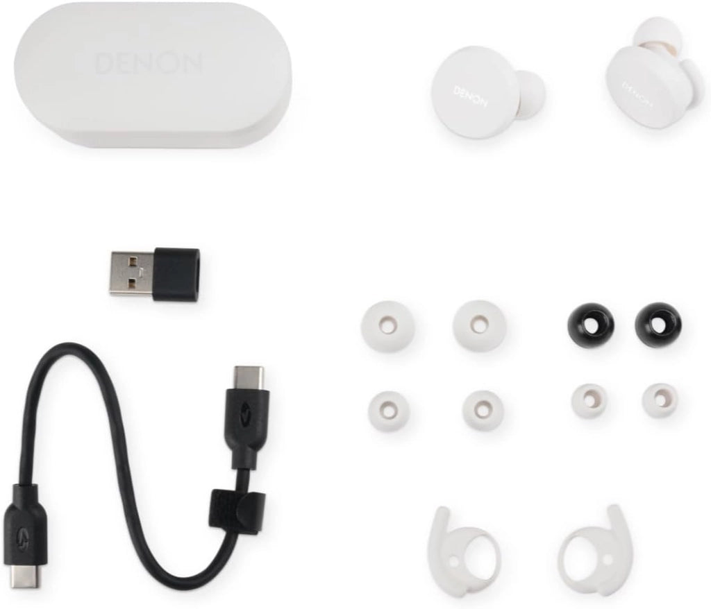 DENON PerL - Auricolari True Wireless, profilo audio personalizzato, cancellazione del rumore, resistenti all'acqua, con microfoni integrati e batteria a lunga durata, colore: bianco