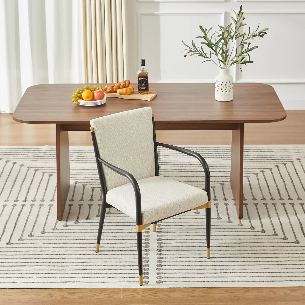Set di 2 sedie da pranzo con braccioli in tessuto; stile scandinavo; struttura nero e beige