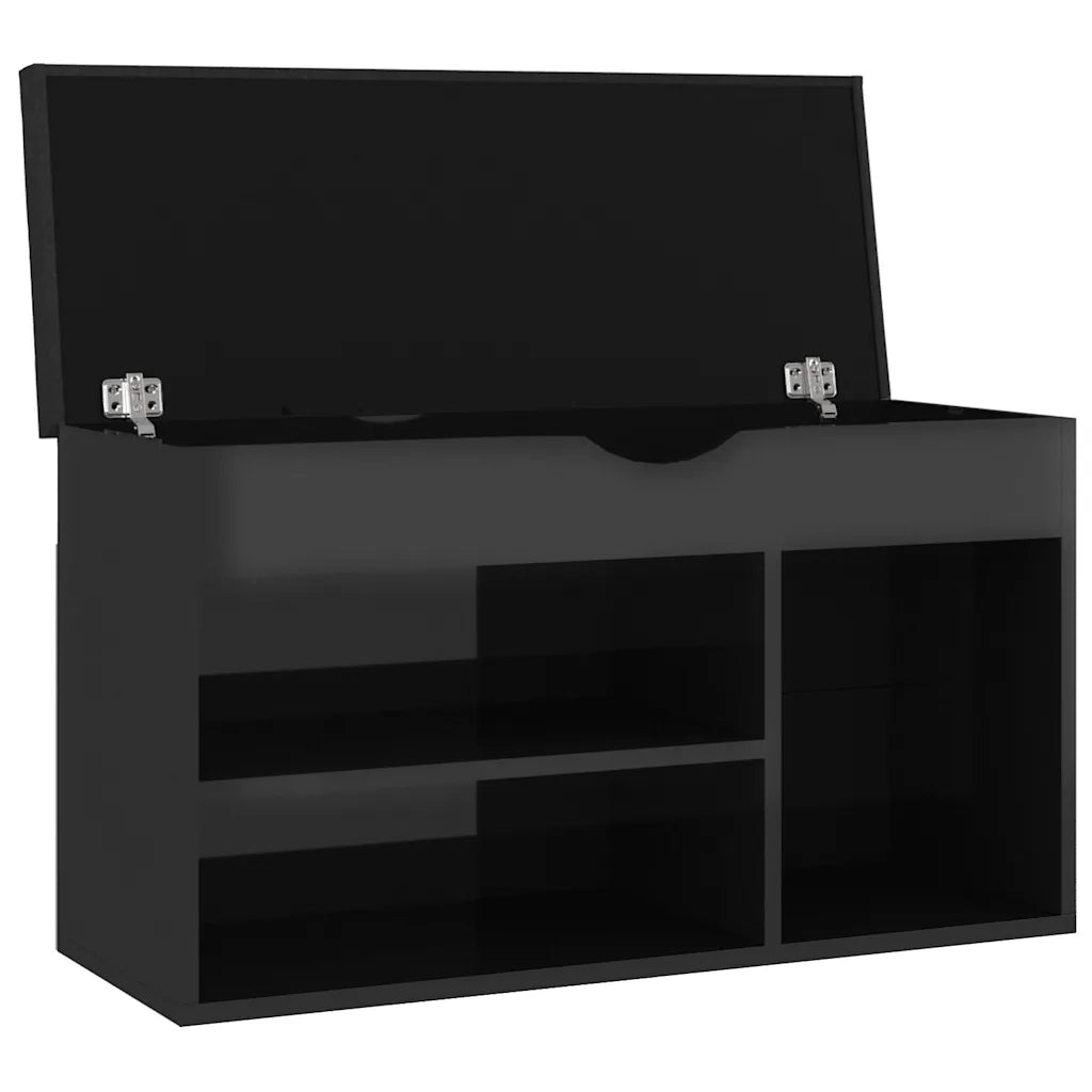 Panca Porta Scarpe Cuscino Nero Lucido 80x30x47cm Multistrato 326766