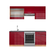 Cucina componibile Fame-Line Bordeaux lucido/Rovere dorato 200 cm, PL Antracite Vicco