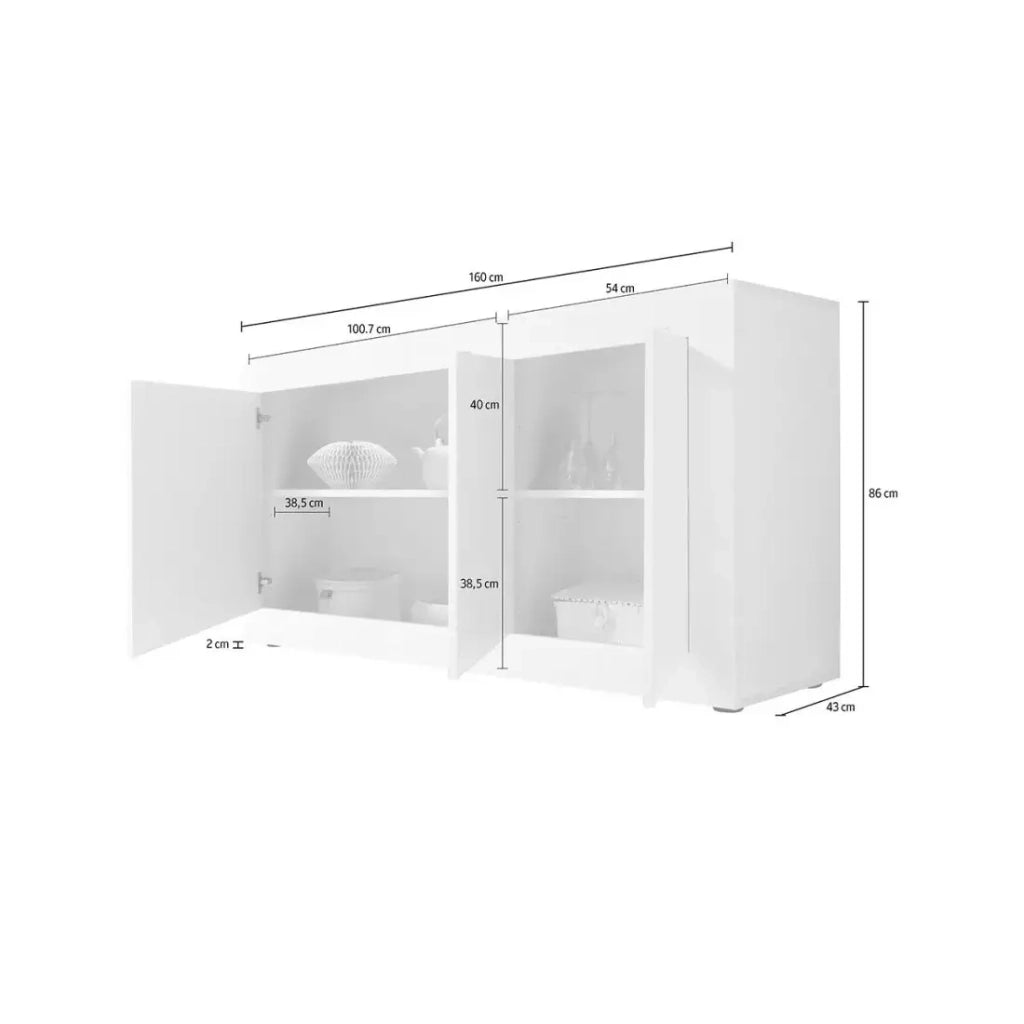 Buffet 3 ante, collezione ISORA, colore bianco lucido lacato