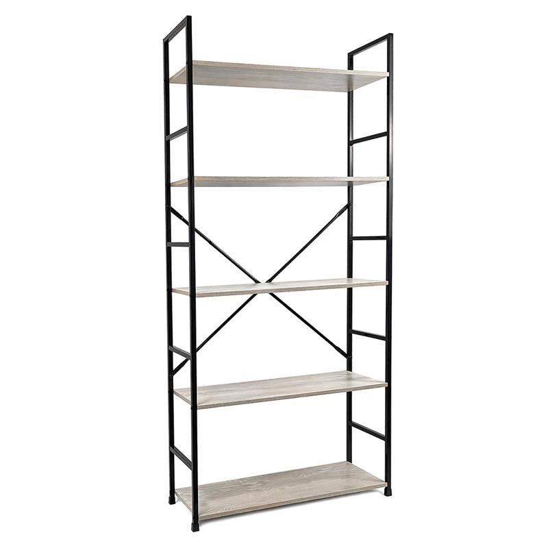 LIBRERIA STILE INDUSTRIAL A 5 RIPIANI IN LEGNO E METALLO DIMENSIONI 59X24X144CM - COLORE ROVERE