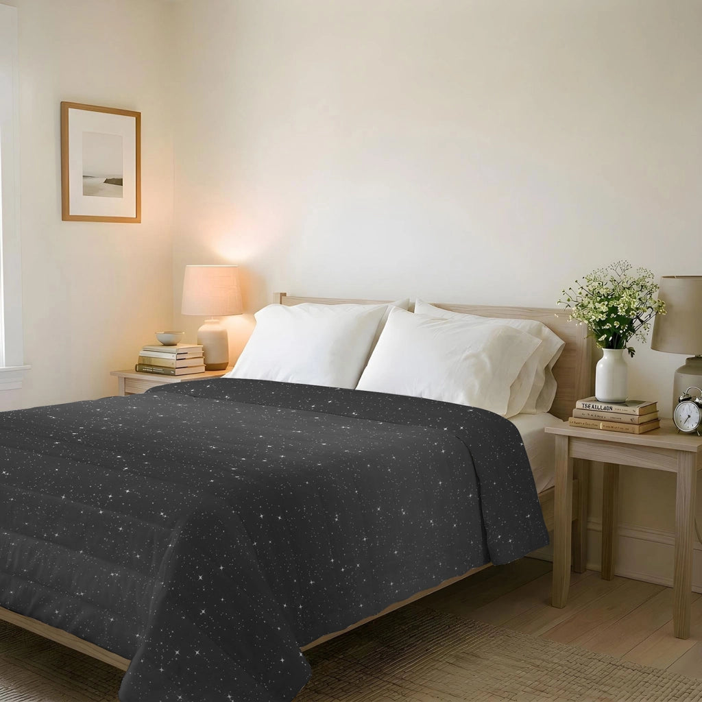 Trapuntino Double Face Singolo 100gr con Stampa in Microfibra Stars Grigio