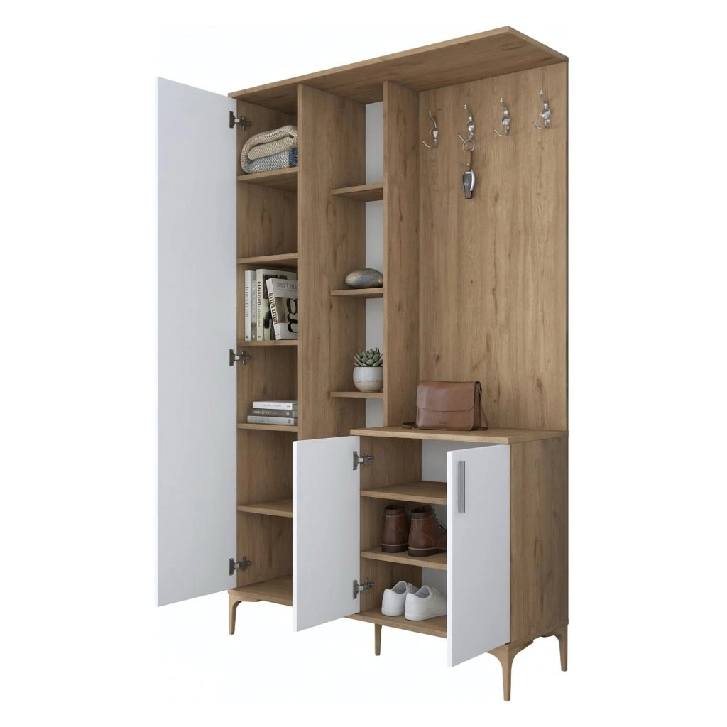 Priero, Mobile da Ingresso Specchio Incluso, 120x38x199h cm Bianco
