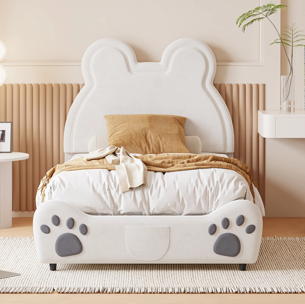 Letto imbottito per bambini a forma di orso, 90 x 200 cm, bianco