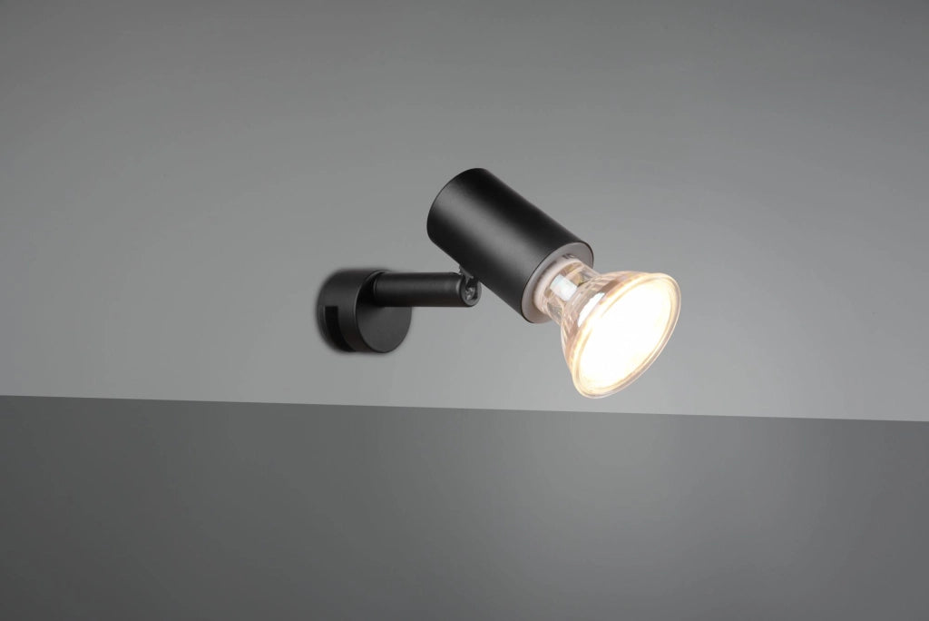 LORENZO H2O APPLIQUE SPOT ORIENTABILE NERO DA APPLICARE SU SPECCHIO IP44 CON INTERRUTTORE P. 10CM 1 LUCE ATTACCO GU10