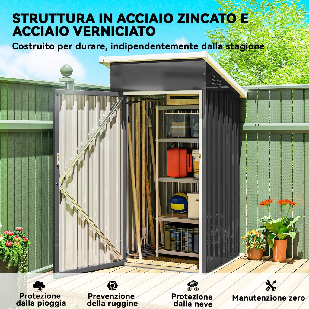 Casetta da Giardino 107,5x91x185 cm con Prese d'Aria e Porta Bloccabile in Acciaio Grigio Scuro