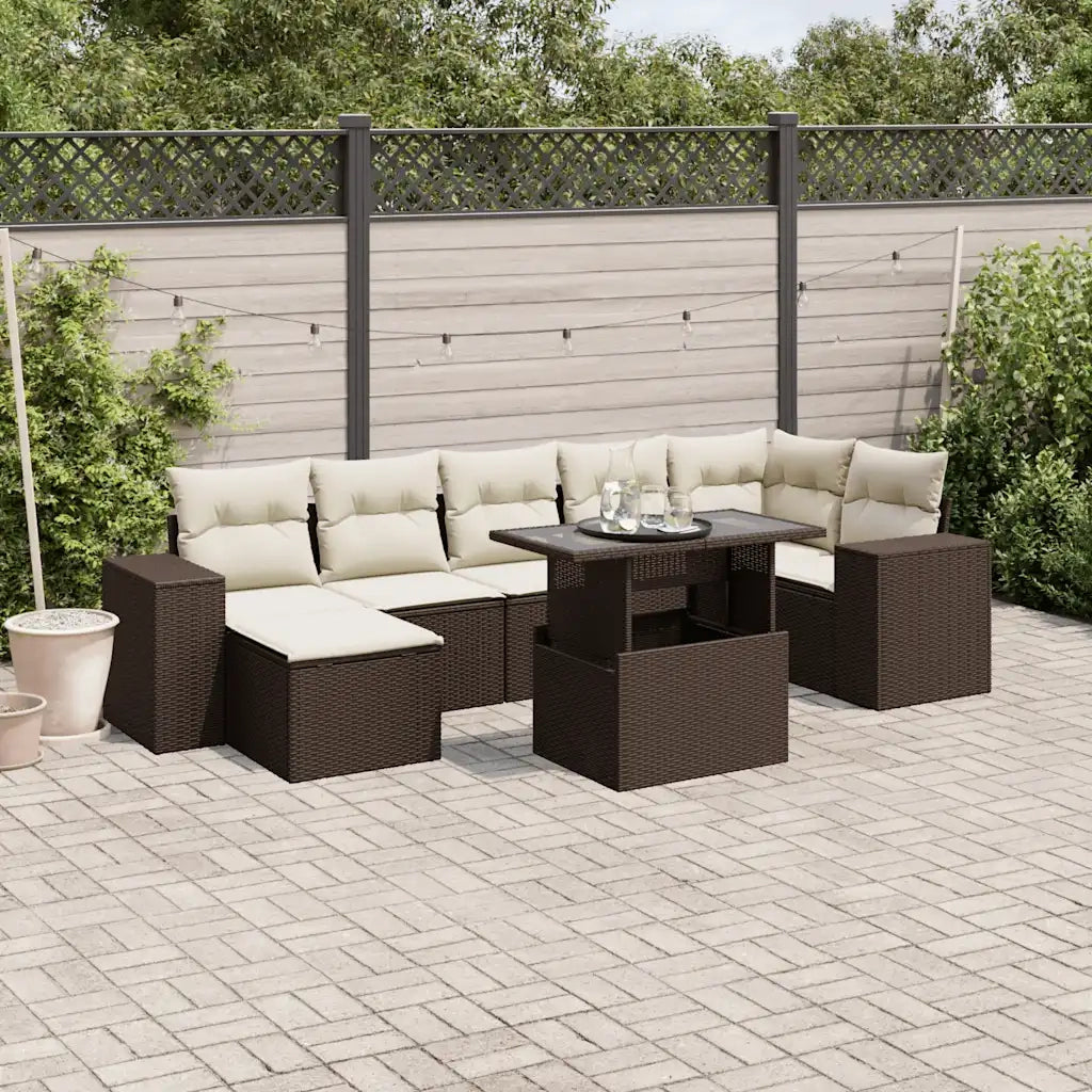 Set Divani da Giardino 8 pz con Cuscini Marrone in Polyrattan 3269323