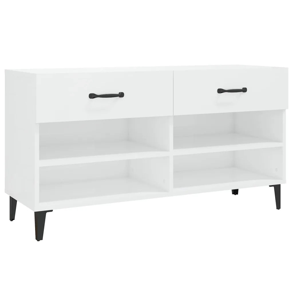 Scarpiera Bianco Lucido 102x35x55 cm in Legno Multistrato 812831