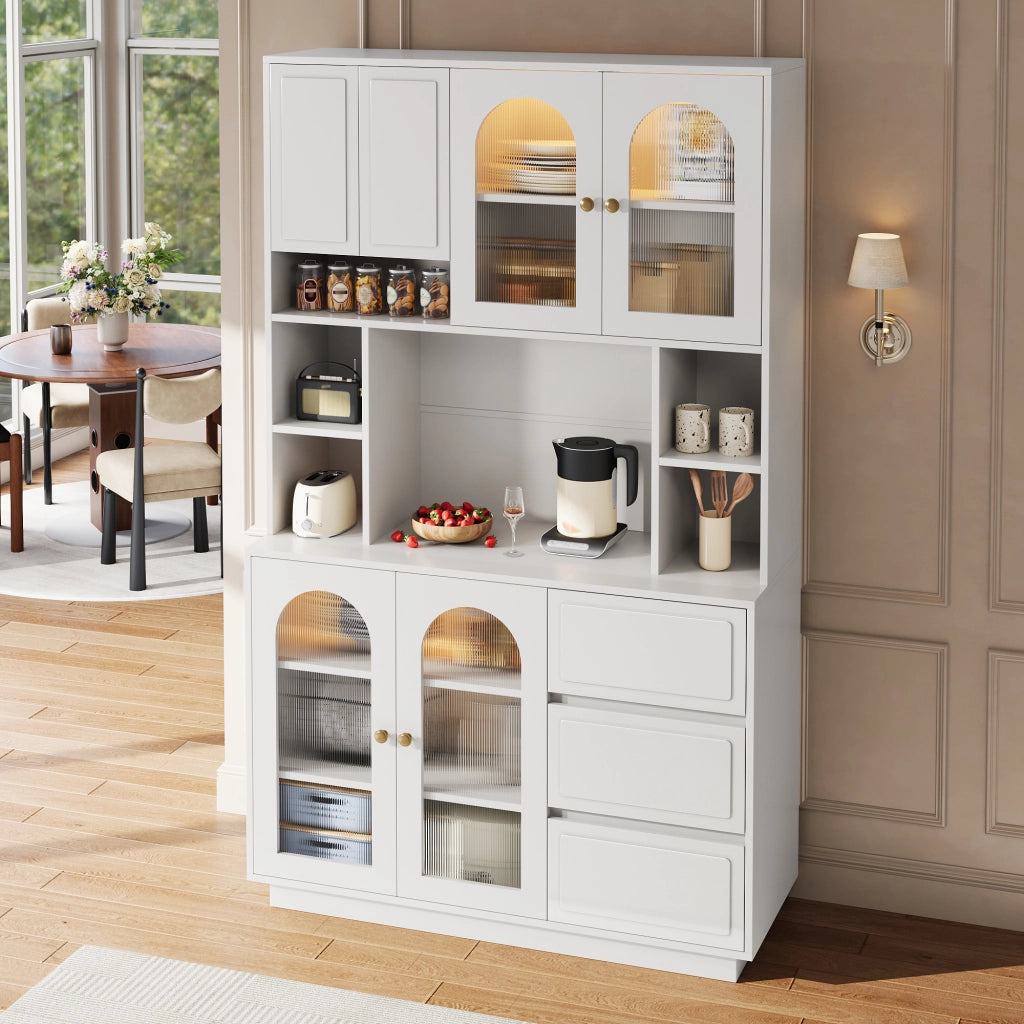 Credenza alta con ante ad arco in acrilico 3 cassetti e LED con controllo app per cucina e soggiorno 106 × 30 × 175 cm