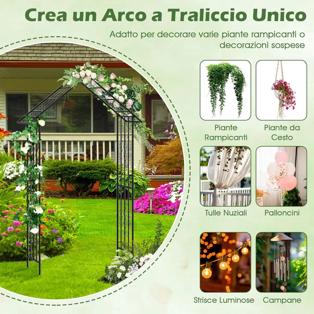 Arco da Giardino per Rampicanti, Arco da Giardino a Forma di Tetto in Metallo Zincato Resistente, Ideale per Feste e Ceremonie, 140 x 40 x 223 cm, Nero