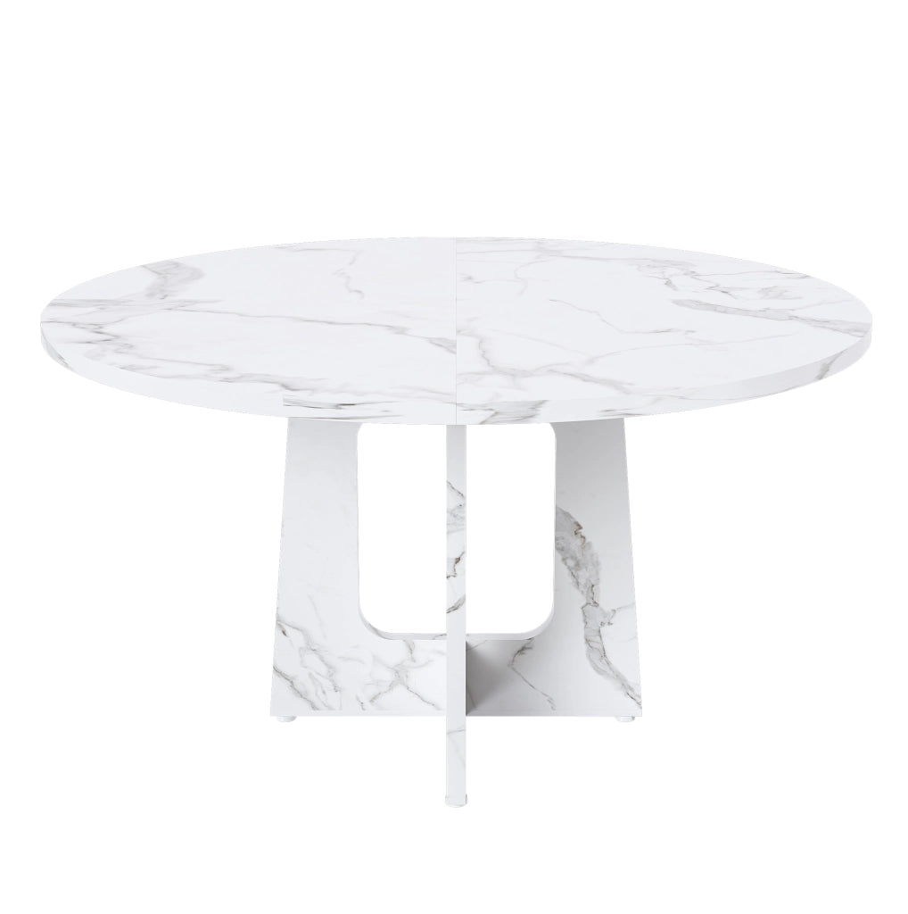 Tavolo rotondo da pranzo 120 cm in MDF bianco effetto marmo; altezza 76 cm